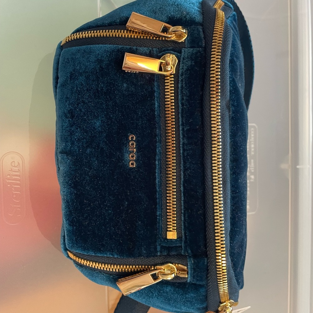 NWT Caraa Blue and Gold Fanny Pack with Velvet Finish